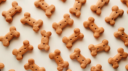 Pet products featuring bone-shaped treats for dogs placed in an empty space.