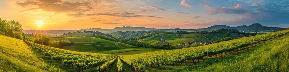 Fototapeta premium Slovenia Country. Tour Tourism Destination: Idyllic Landscape of South Styria Vineyards at Austria-Slovenia Border