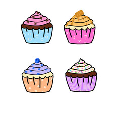 Set of Cupcakes Cartoon