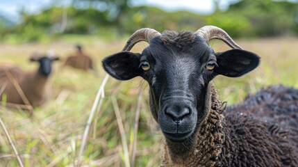 Fototapeta premium Barbados Blackbelly Sheep: A Cheerful Perspective on Friendship and Animal Themes