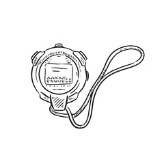 A line drawn stopwatch in black and white vector.