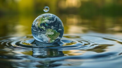 Earth Globe Floating on Water with Ripples
