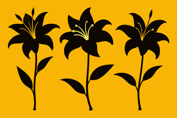  A set of lily flowers silhouette vector art illustration