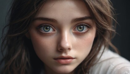 Fototapeta premium A portrait of innocence: a young woman gazes into the camera with unwavering eyes
