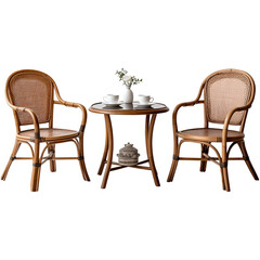 two chairs and table on transparent background, clipping path, png, 