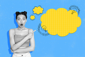 Composite trend artwork 3D sketch image photo collage of mind cloud portrait omg face woman finger...