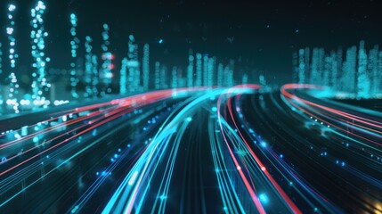 Abstract Cityscape with Glowing Lines and Data