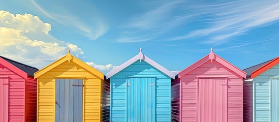 A scenic image featuring colorful Brighton beach huts against a stunning backdrop with copy space image