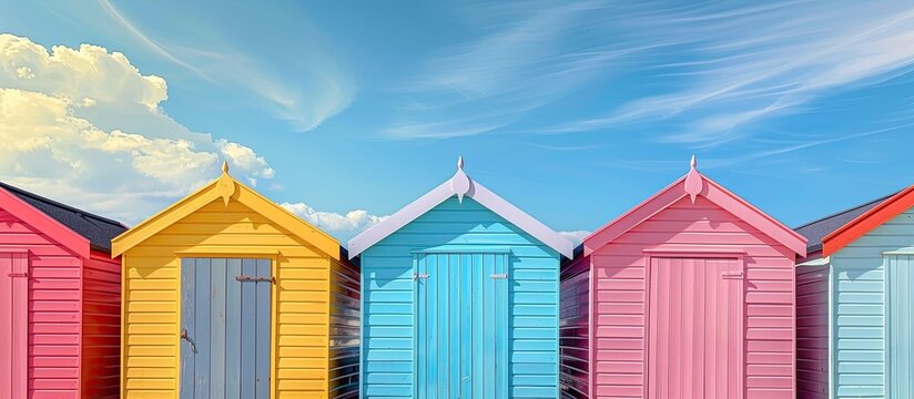 A scenic image featuring colorful Brighton beach huts against a stunning backdrop with copy space image