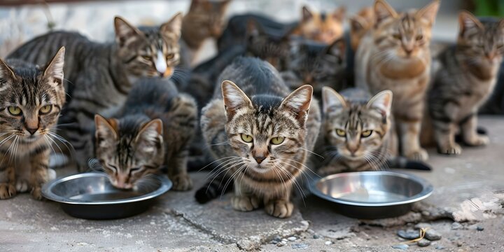 Supporting Stray Cats Providing Food, Medical Support, and Shelter. Concept Stray Cats, Animal Welfare, Providing Food, Medical Support, Shelter