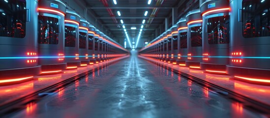 Futuristic Server Room with Glowing Lights