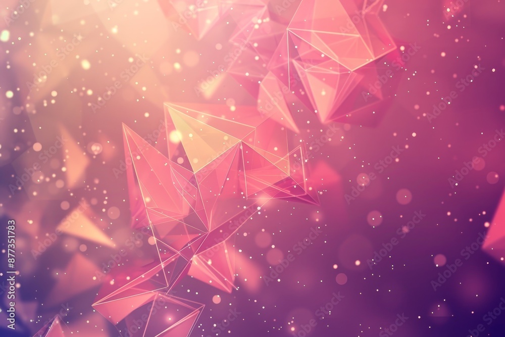 Poster the design is abstract with low poly shapes flying in the empty space. the background is futuristic 
