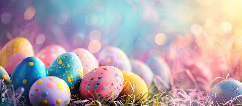 Canvas Prints Celebrating with vibrant Easter Paschal eggs featuring a variety of colors against a festive background with copy space image