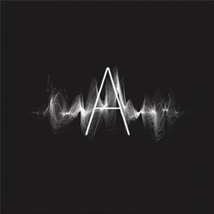 a single white sound wave evoking the letter A on a black background, wave touches the edges of the image, logo, vector graphic 