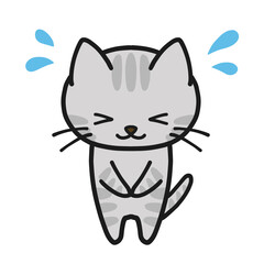 焦りながらお辞儀するグレーのトラ猫
