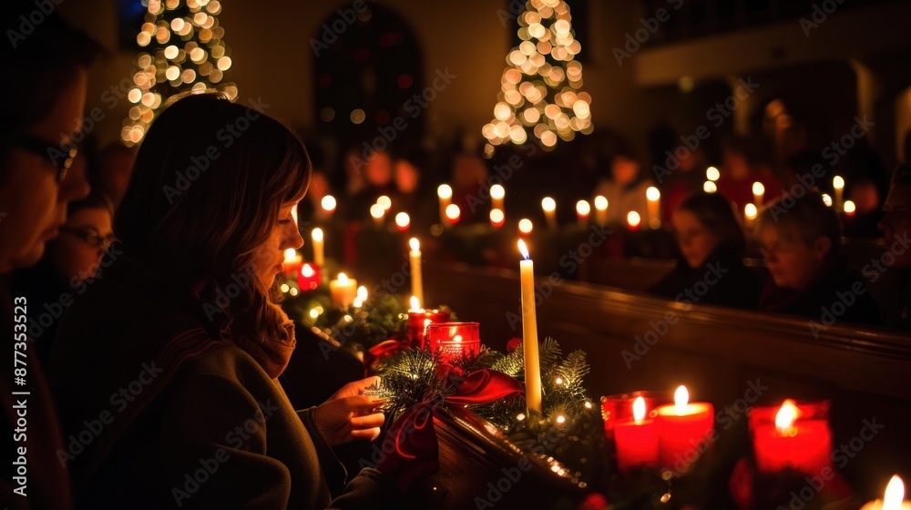 Wall mural  Attend a serene candlelight service on Christmas Eve, with carols, scripture readings, and a message of hope. 