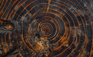 An annual ring adorned section of a trunk that has been felled. Slice the wood from the trunk.