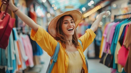 Cheerful happy woman enjoying shopping 