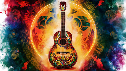 A poster for Hispanic Heritage Month Mexican culture and a guitar
