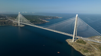 Aerial Yavuz Sultan Selim Bridge in Istanbul, Turkey. 3rd Bosphorus Bridge and Northern Marmara Motorway