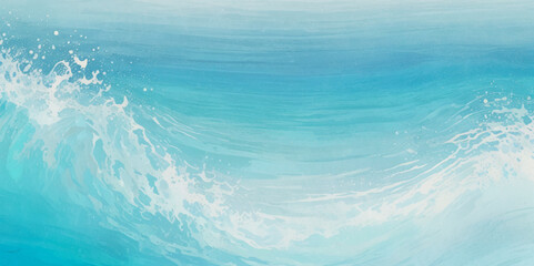 Vector watercolor ocean wave line blue and white background. Ocean sea art with natural template. Seamless soft blue ocean pattern wave water background.