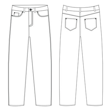 Men's Denim Long Pant fashion flat sketch Fashion pant jeans Illustration template.