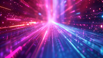 Naklejka premium Futuristic abstract background, colorful bright neon rays and glowing lines. AI generative