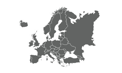 Obraz premium Europe map isolated on white background. for website layouts, background, education, precise, customizable, Travel worldwide, map silhouette backdrop, earth geography, political, reports.