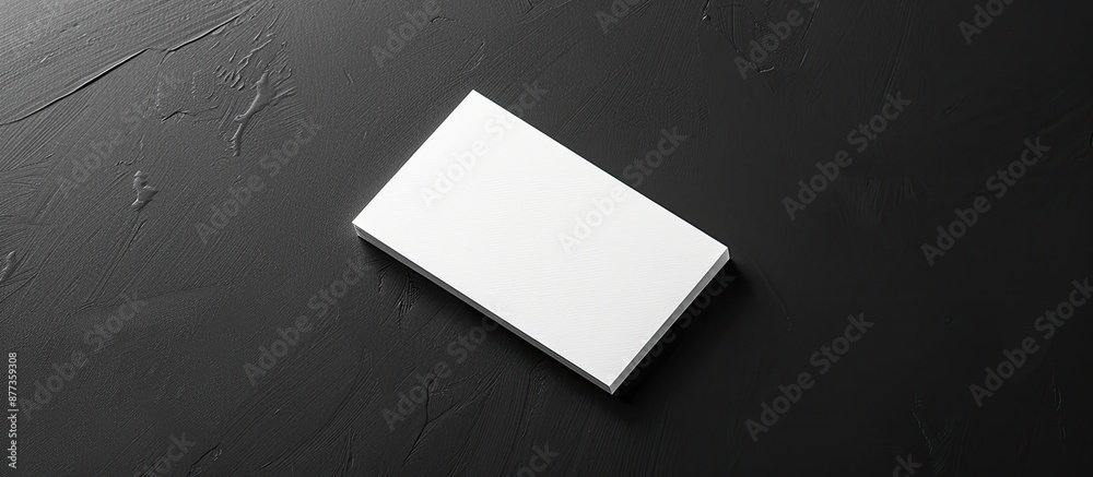Poster top view of a blank business card placed on a black background creating a mockup for design with cop