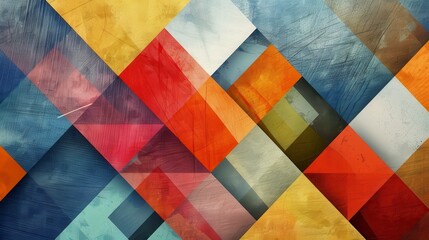 Overlapping geometric shapes in various colors and watercolor textures