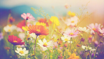 Wild flowers of clover and butterfly in a meadow in nature in the rays of sunlight in summer in the spring close-up of a macro. A picturesque colorful artistic image with a soft focus