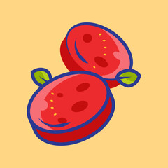 Obraz premium Tomato Slice Vector Icon Illustration Food Object, flat style