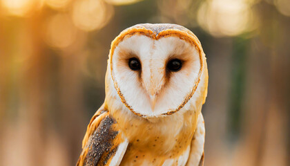 common barn owl ( Tyto albahead ) close up sitting