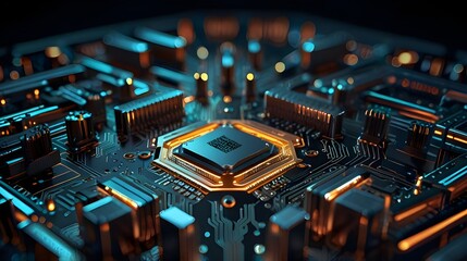 Fototapeta premium Detailed Technology Texture: AI Supercomputer Chrome with Cinematic Depth of Field,advanced computing, machine learning technology, digital processing power, futuristic AI concept, tech industry innov