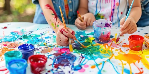 Children Painting with Vibrant Colors