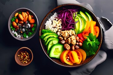 Set of detox Buddha bowl Vegetarian food The concept of healthy eating On a stone background realistic hd