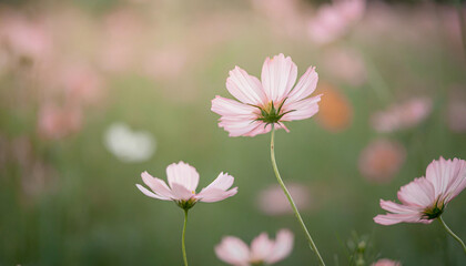 Cosmos flower close up on sunset background with soft selective focus