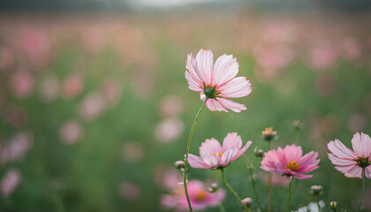 Cosmos flower close up on sunset background with soft selective focus