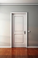 3d rendering of a white door in a room with wooden floor