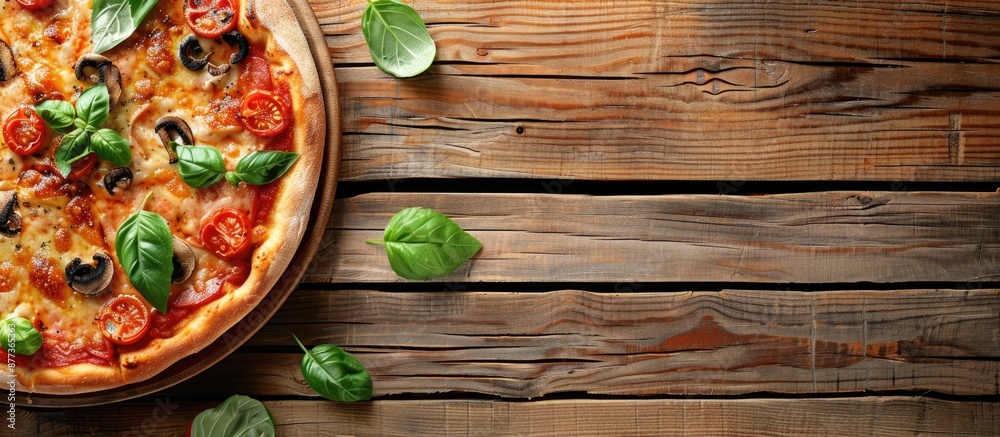 Canvas Prints Italian pizza displayed on a wooden table with copy space image