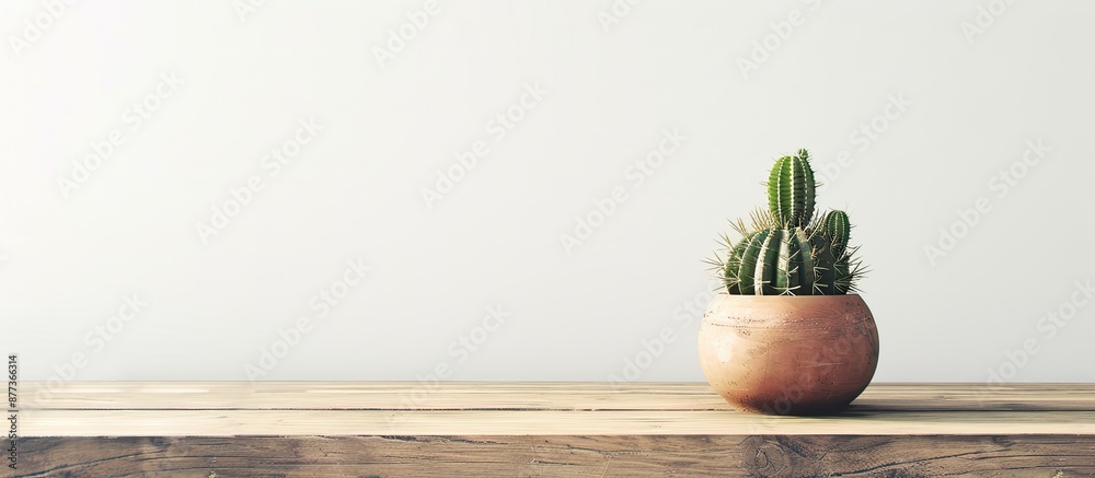 Canvas Prints Cactus or succulents planted in a pot on an office table made of wood with a white background providing a clear copy space image