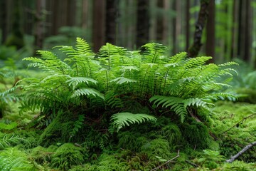 Verdant Carpet of Ferns and Moss in the Heart of the Forest