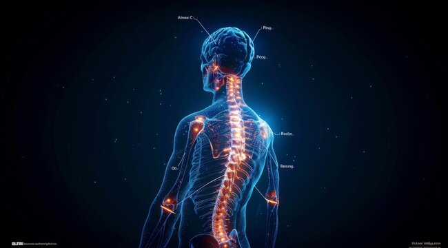 3D illustration of the human nervous system highlighting the spinal cord and major nerves