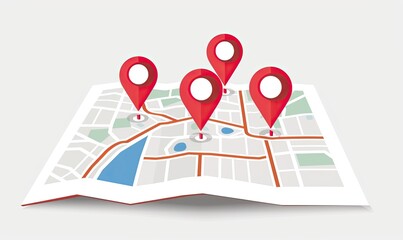 Fototapeta premium Illustrated Map with Red Pins
