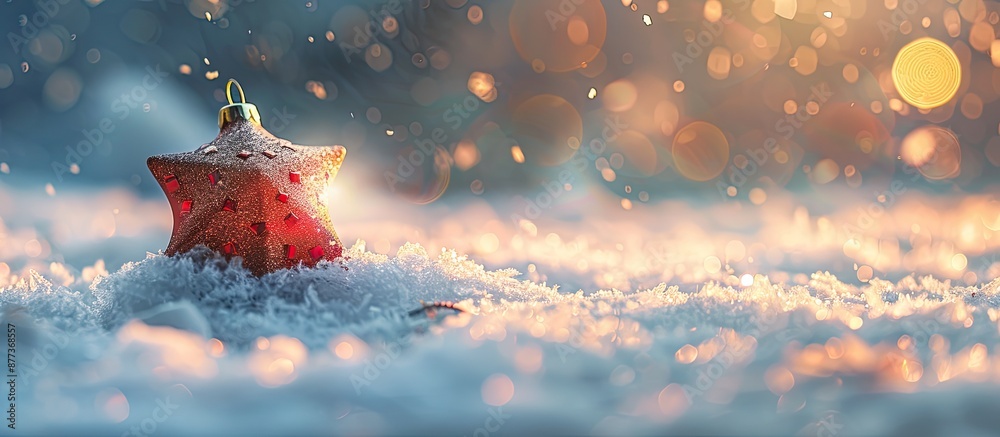 Canvas Prints a christmas decoration rests on snow with a blurred background providing ample copy space for an ima