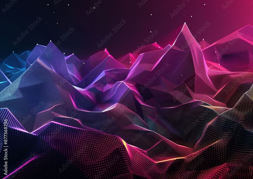 Poster a 3d rendering of a chaotic surface with distorted low polygon objects. an abstract contemporary bac
