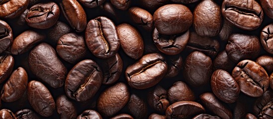 Fototapeta premium Detailed shot of coffee beans with copy space image