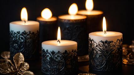 aromatic candles on a table in a beautiful farm