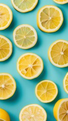 Lemon slices arranged on a blue surface