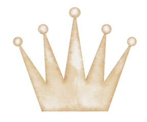 Watercolor Golden Crown. Illustration of element for little princess or queen in pastel yellow colors. Drawing for baby birthday greeting cards or newborn invitations. Art for childish design.